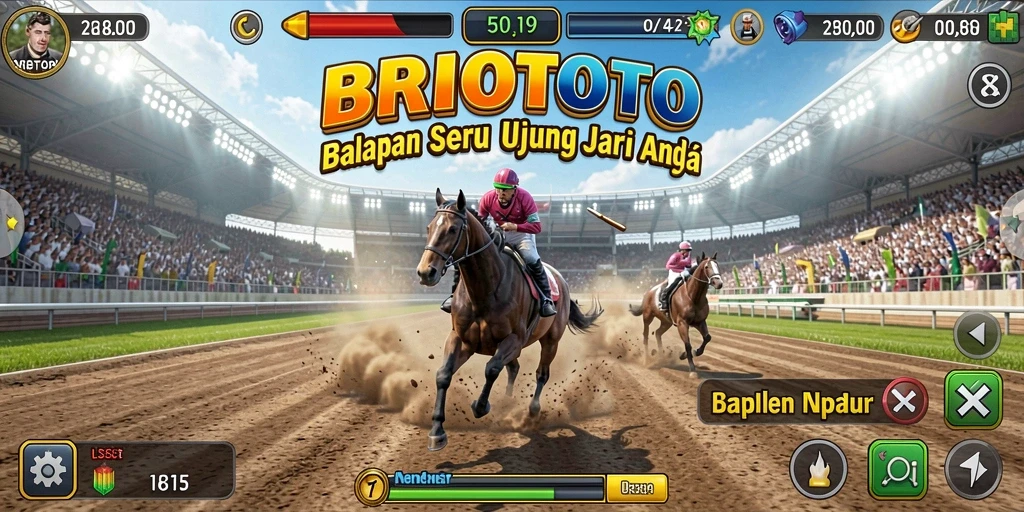 Screenshot gameplay BRIOTOTO yang menunjukkan aksi balapan mendebarkan.