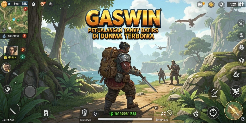 Screenshot GASWIN menampilkan aksi petualangan di dunia terbuka yang luas.