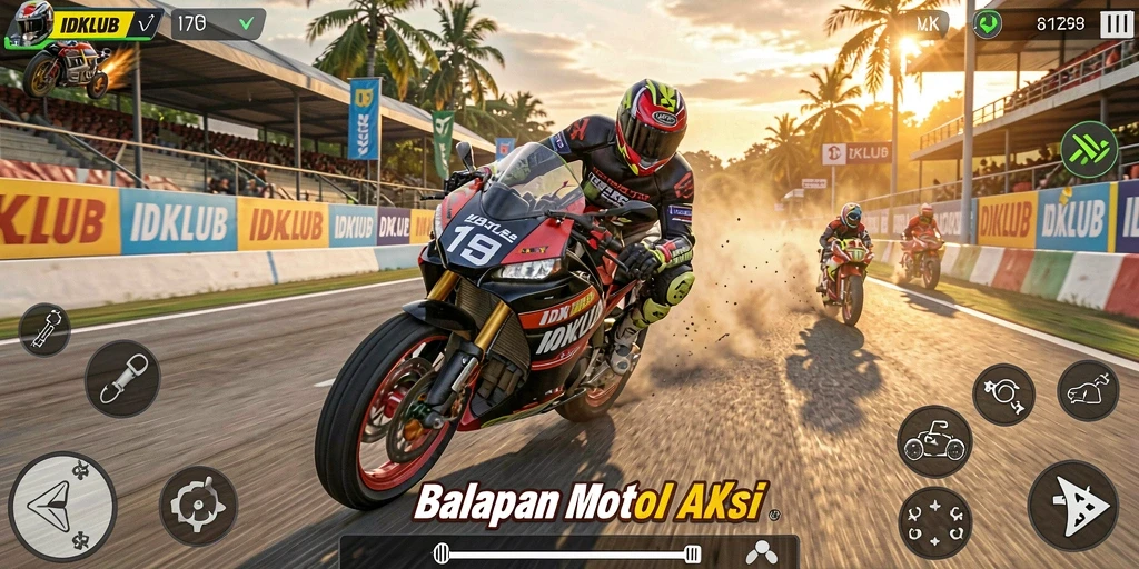 Tampilan gameplay balapan motor yang seru dan mendebarkan.