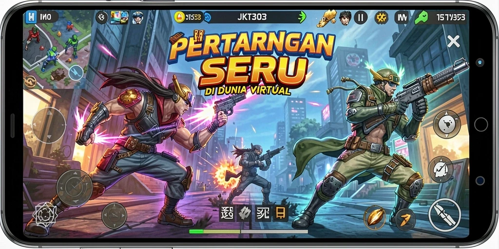 Tampilan gameplay JKT303 yang mendebarkan dan penuh aksi pertarungan.