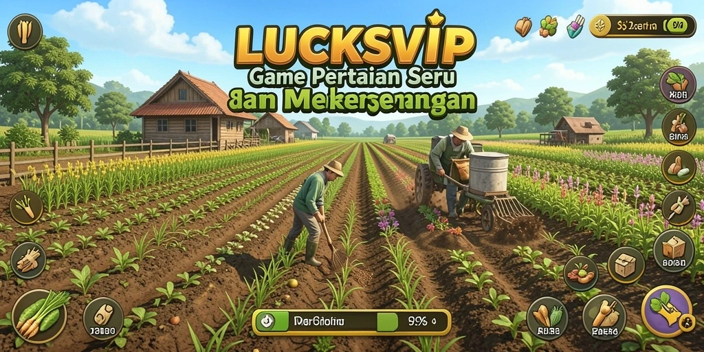 Gameplay LUCKSVIP yang menampilkan ladang pertanian yang indah.