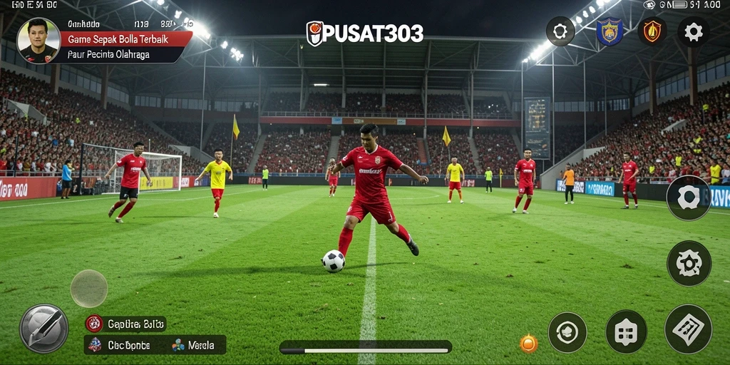 Tampilan gameplay yang mendebarkan dalam PUSAT303 yang menampilkan sepak bola.