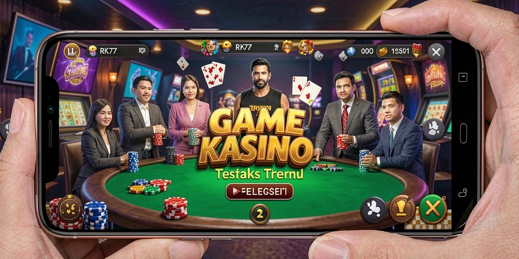 Tampilan gameplay RK77 dengan berbagai permainan kasino yang menarik.
