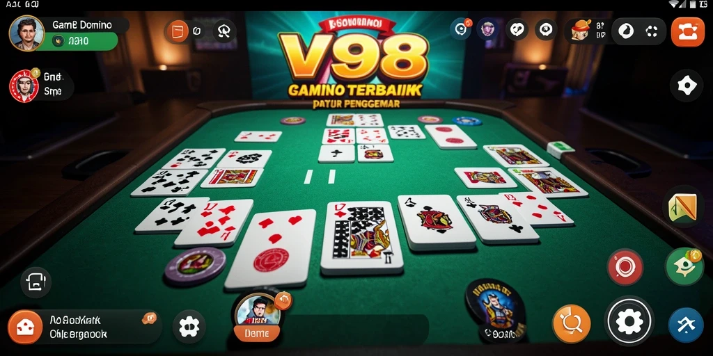 Tampilan gameplay seru V98 yang menampilkan pemain bersaing dengan kartu Domino.